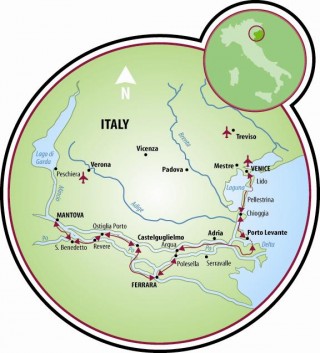 Mantova to Venice bkie tour map